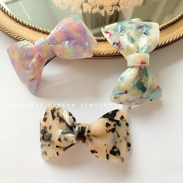 Summer New Solid Color Spring Clip Fashion Acetate Cute Bow Hair Clip for Girls